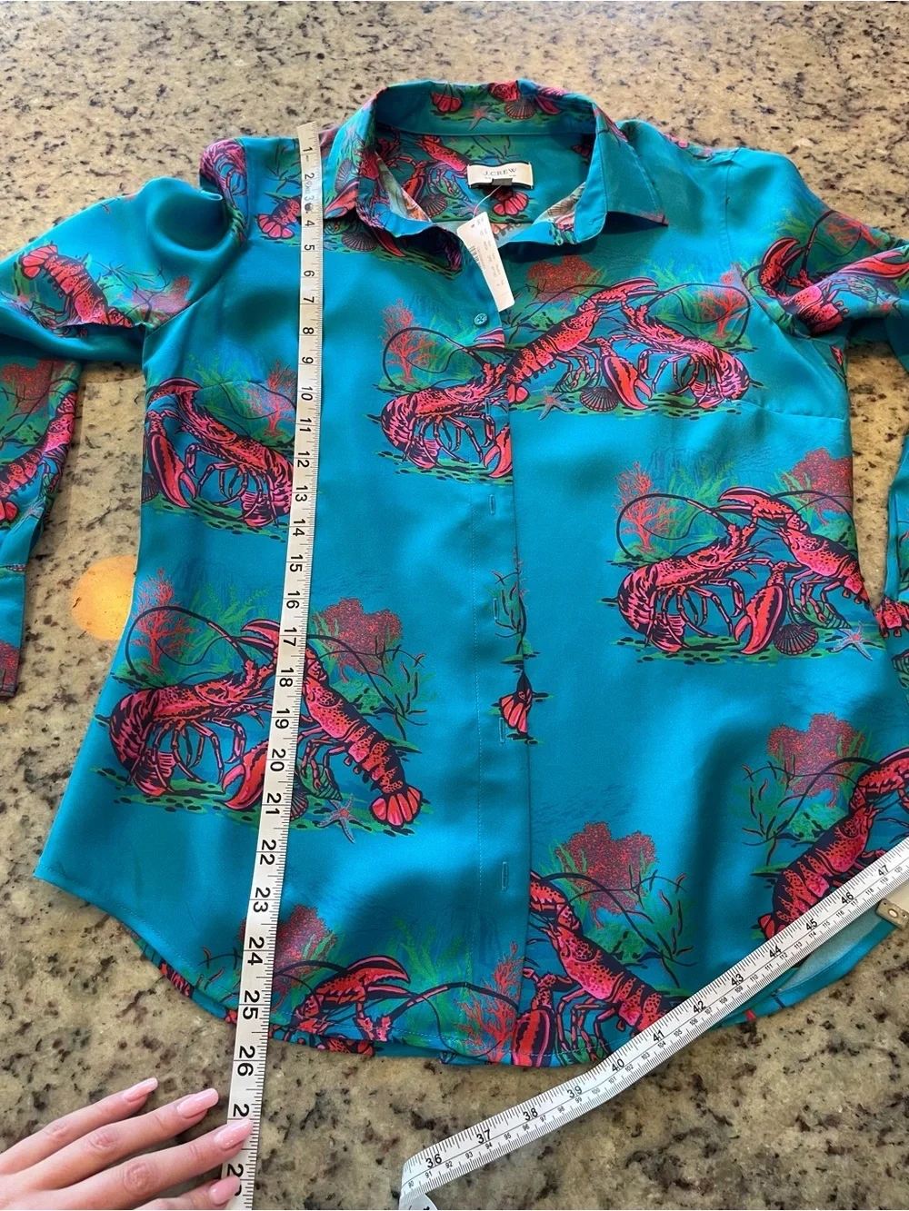 NWT J. Crew collectors Teal Button-Up Blouse with Lobster Print 6